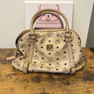 MCM Tan and Black Satchel